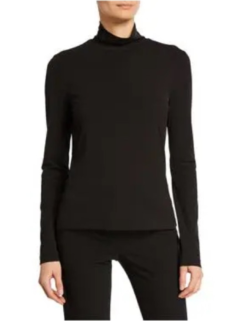 St. John Caviar Black Mock Neck Long Sleeve Stretch Top Size L